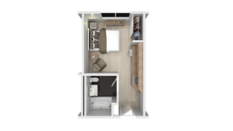 Floor plan for studio, 1 bath, 207 sqft